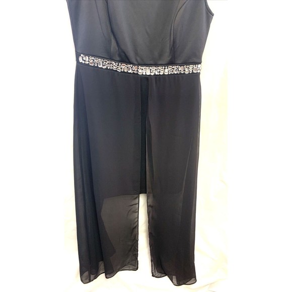 Sami & Jo Black Beaded Evening Dress Mid Length With OverSkirt, Women's SIze L - Picture 2 of 13